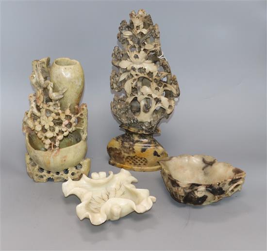 Four Chinese stone and soapstone carvings